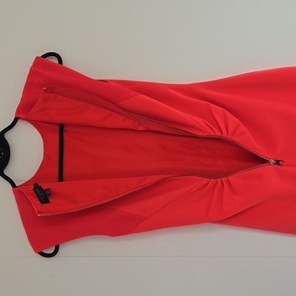 Ted Baker Dress Bright Coral Ruched Calf Length Sheath Ted Size 1 (US 4) - Picture 15 of 15